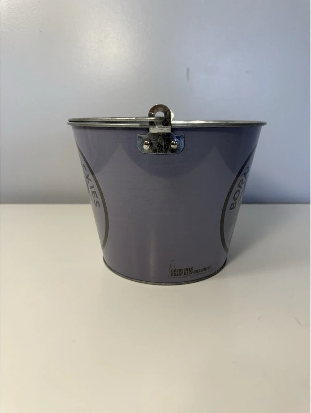 Coors Light “BORN IN THE ROCKIES” Gray Handled Metal Beer Ice Bucket Pail EUC